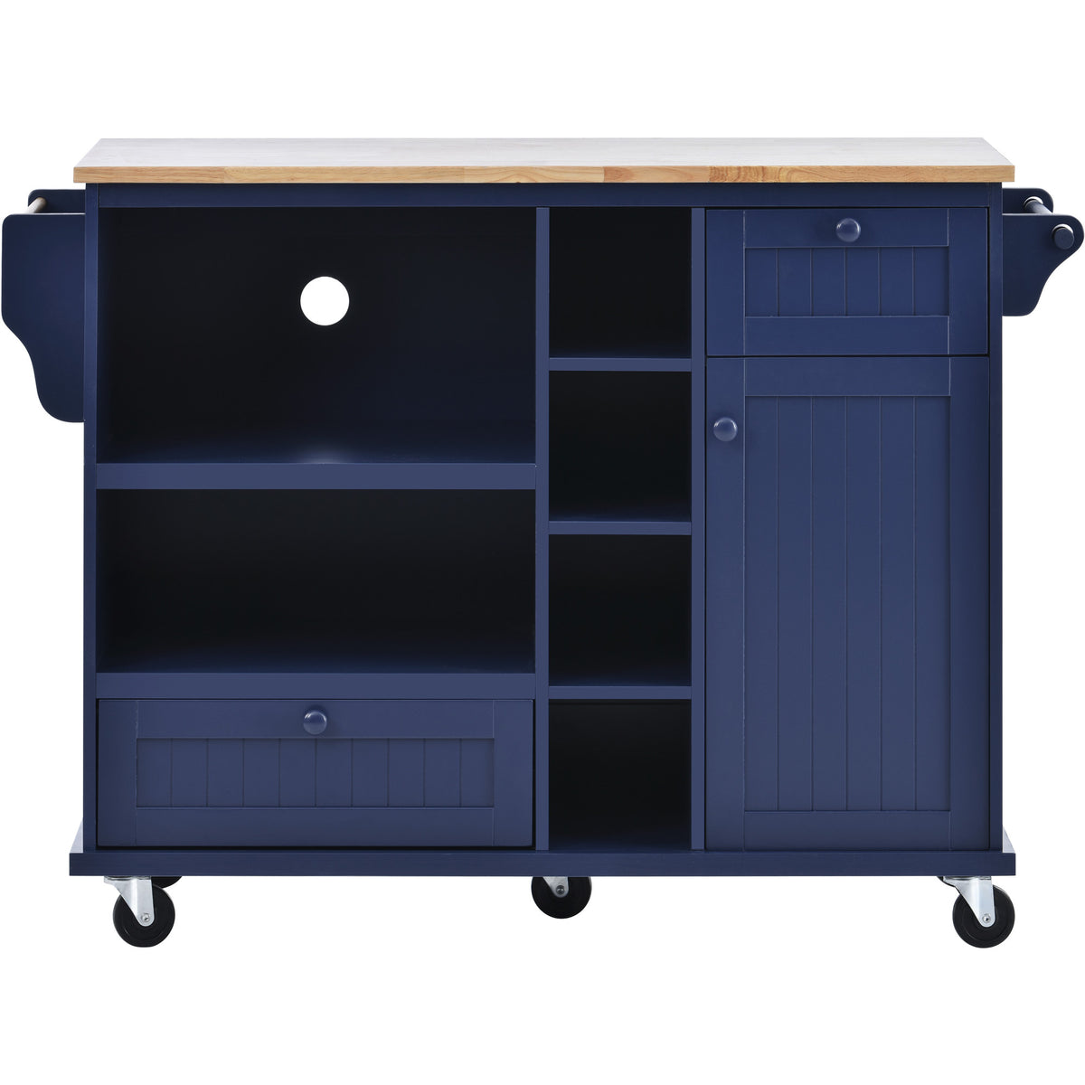 Kitchen Island Cart with Storage Cabinet and Two Locking Wheels,Solid wood desktop,Microwave cabinet,Floor Standing Buffet Server Sideboard for Kitchen Room,Dining Room,, Bathroom(Dark blue) WF296670AAN-djyc