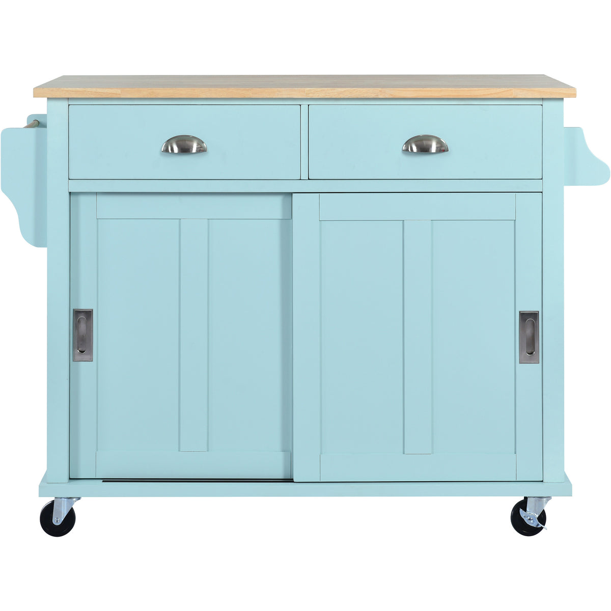 Kitchen Cart with Rubber wood Drop-Leaf Countertop, Concealed sliding barn door adjustable height,Kitchen Island on 4 Wheels with Storage Cabinet and 2 Drawers,L52.2xW30.5xH36.6 inch, Mint Green SK000001AAE-djyc