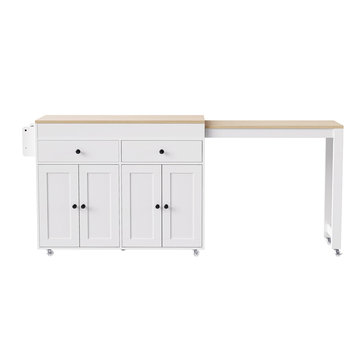 K&K 74.5 inch Kitchen Island with Extendable Dining Table , Rolling Kitchen Island on Wheels with Spice Rack and 2 Drawers,Kitchen Storage Cart with 4 Door Cabinet, for Kitchen, Dining Room, White N707S000009W-djyc