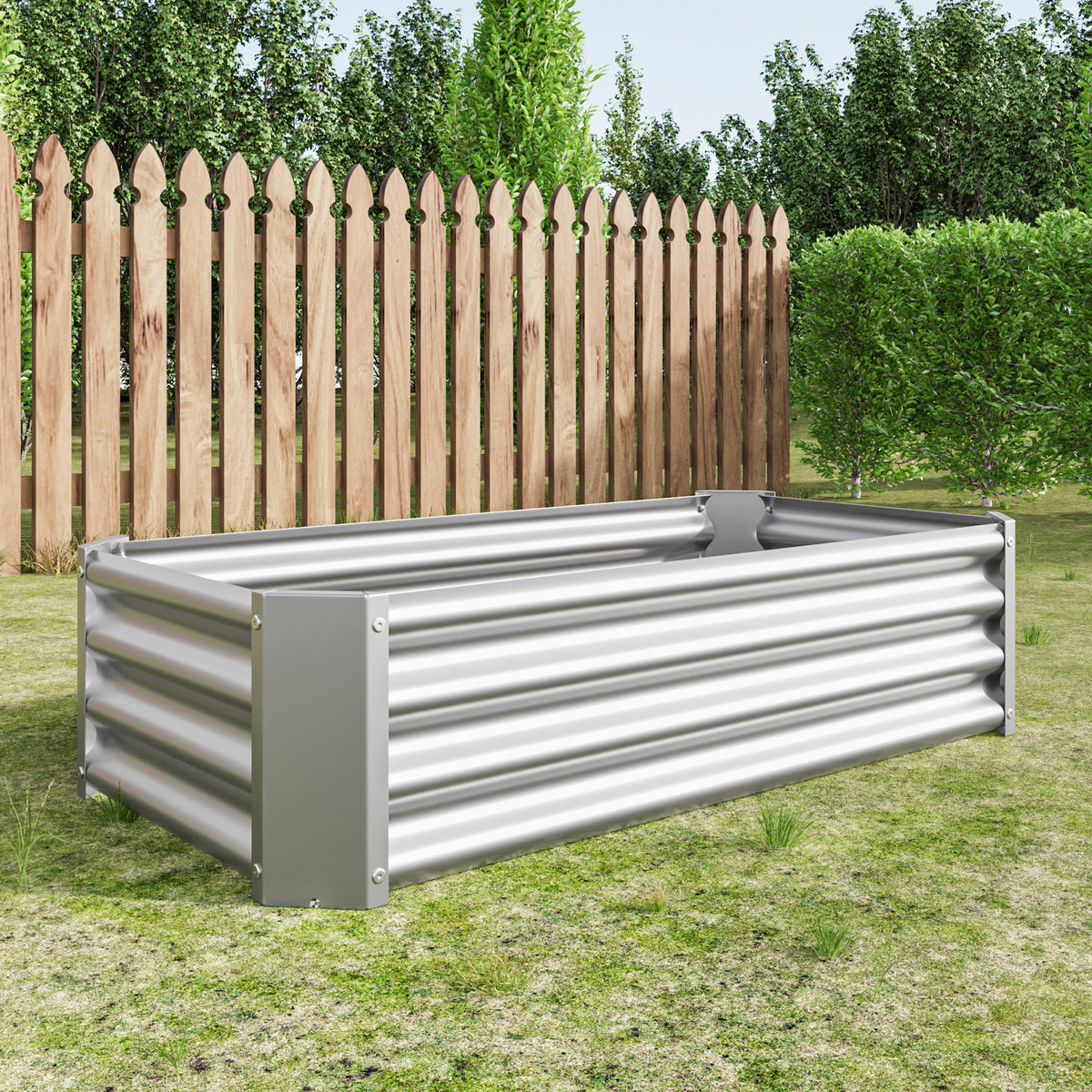 Metal Raised Garden Bed, Rectangle Raised Planter 4×2×1ftfor Flowers Plants, Vegetables HerbSilver W84091001-djyc