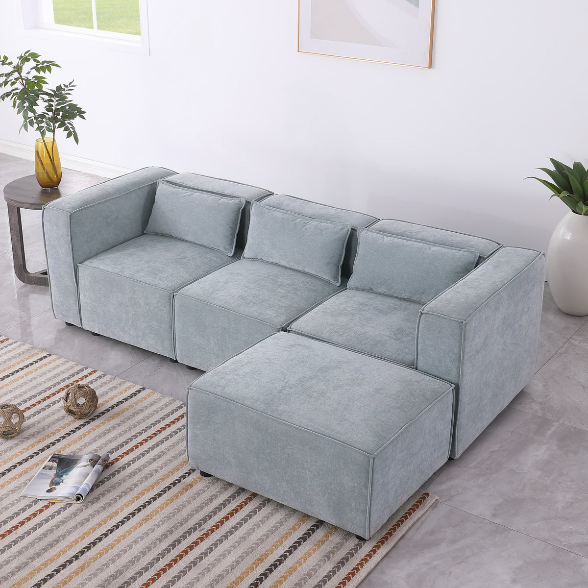 modular sofa Grayish bluechenille fabric,simple and grand, the seat and back is very soft. this is also a KNOCK DOWN sofa W1099S00109-djyc