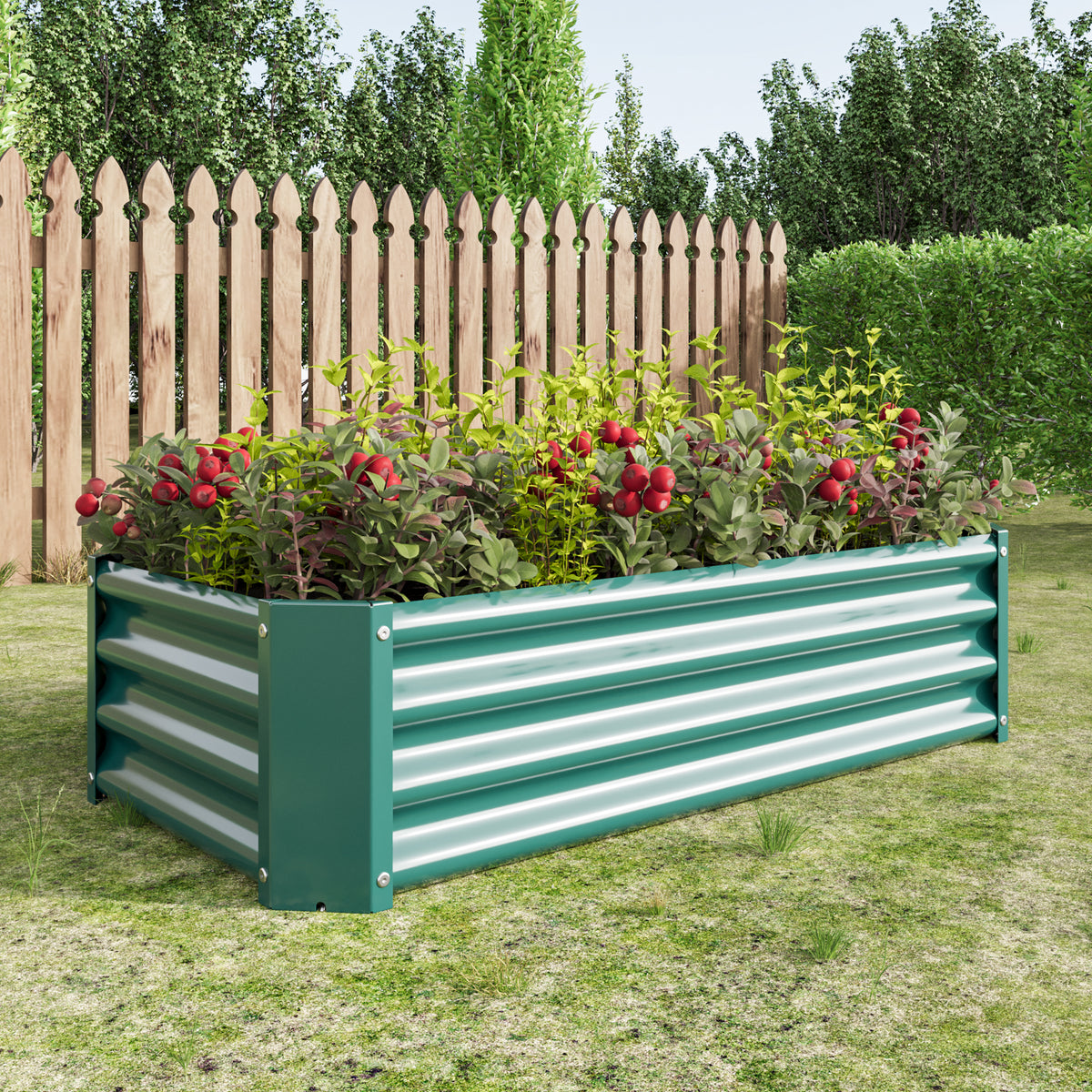 Metal Raised Garden Bed, Rectangle Raised Planter 4×2×1ftfor Flowers Plants, Vegetables Herb Veezyo Green W84091000-djyc