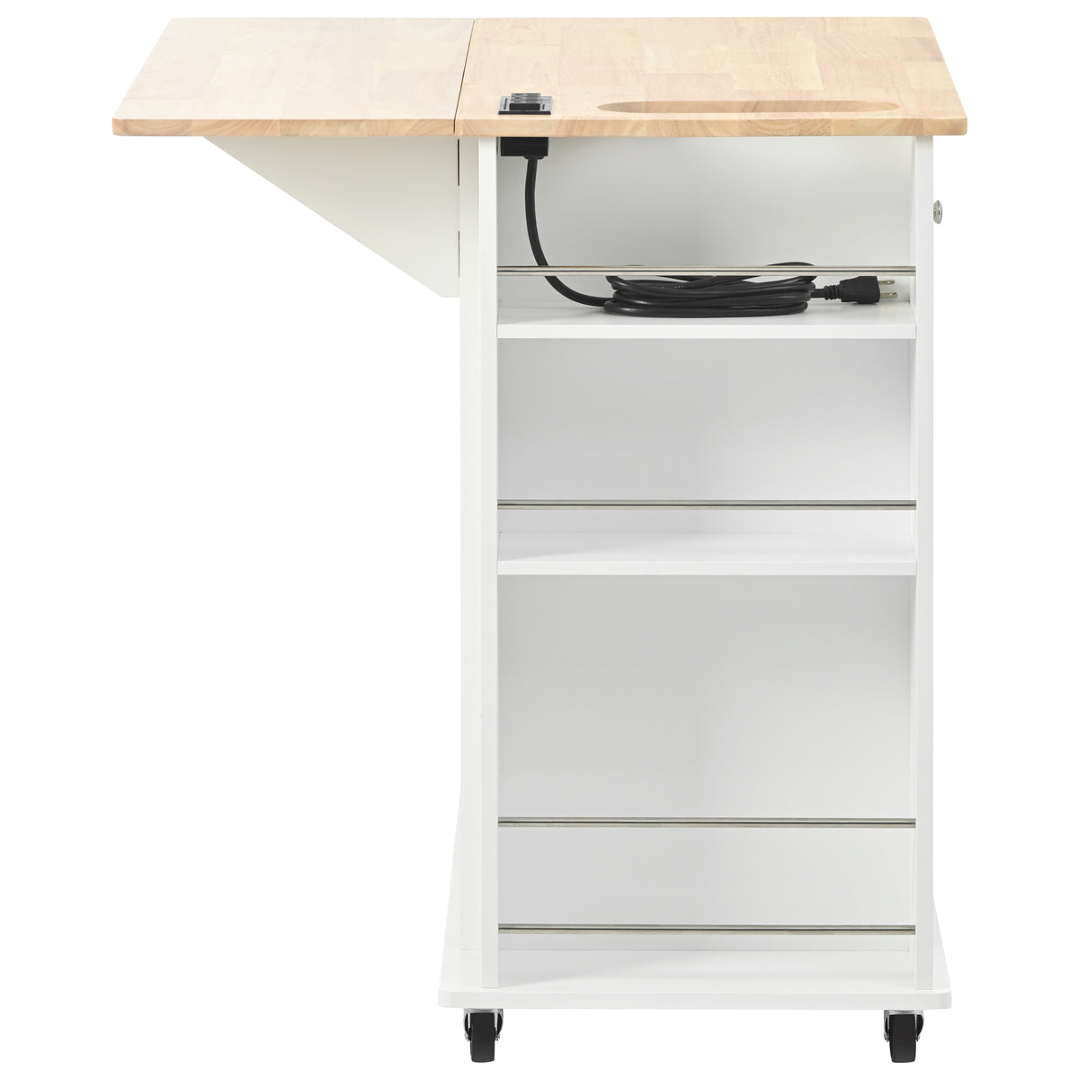 Kitchen Island with Power Outlet,Kitchen Storage Island with Drop Leaf and Rubber Wood,Open Storage and Wine Rack,5 Wheels,with Adjustable Storage for Home, Kitchen, and Dining Room,White WF305556AAW-djyc