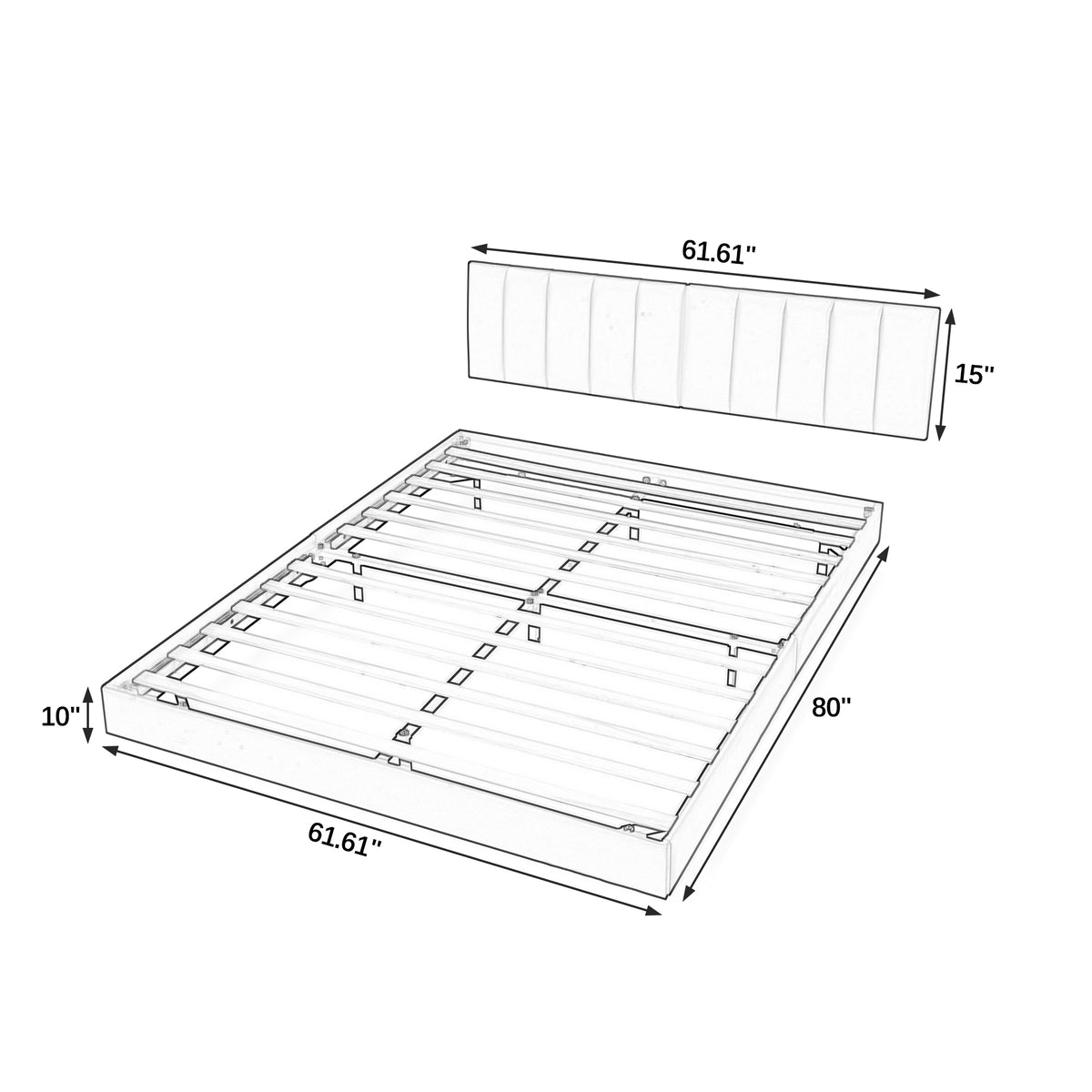 Queen Floating Bed Frame with Wall Mounted Headboard Modern Low Profile Platform Bed Frame Queen Size Faux Leather Upholstered Platform Bed Frame,No Box Spring Needed,Grey W487P169719-djyc