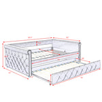 Daybed with Trundle Upholstered Tufted Sofa Bed, with Button and Copper Nail on Arms,Full Daybed & Twin Trundle, Grey(85.5"x57"x30.5") W487S00078-djyc