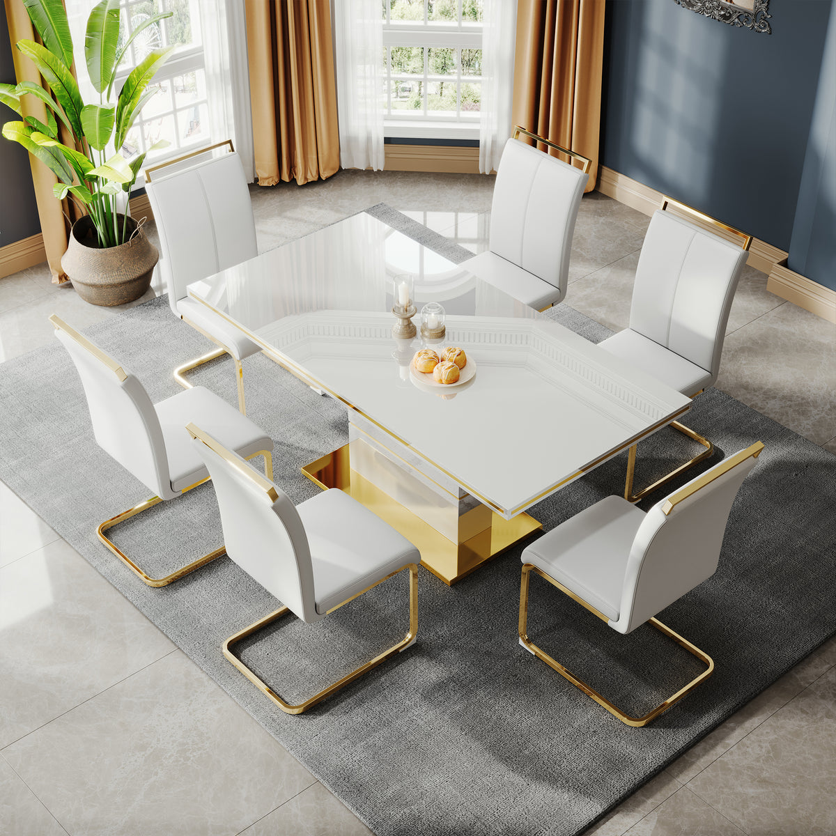 MDF Dining Table,Panel stainless steel polished gold-plated bar, need to hit copper nails,Table Size: 62.99" L x 35.43" W x 29.92" H W1311S00252-djyc