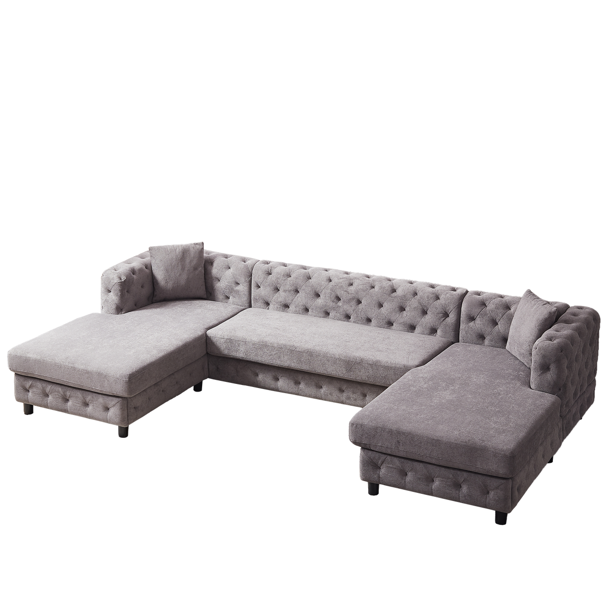 126-inch Modern Style Chenille Three Piece Sofa, Pull Point Design U-shaped Sofa two Chaise Longue Seats, two Pillows and Plastic Feet, Suitable for Living room, Bedroom, Lounge and Projection Room W834S00329-djyc