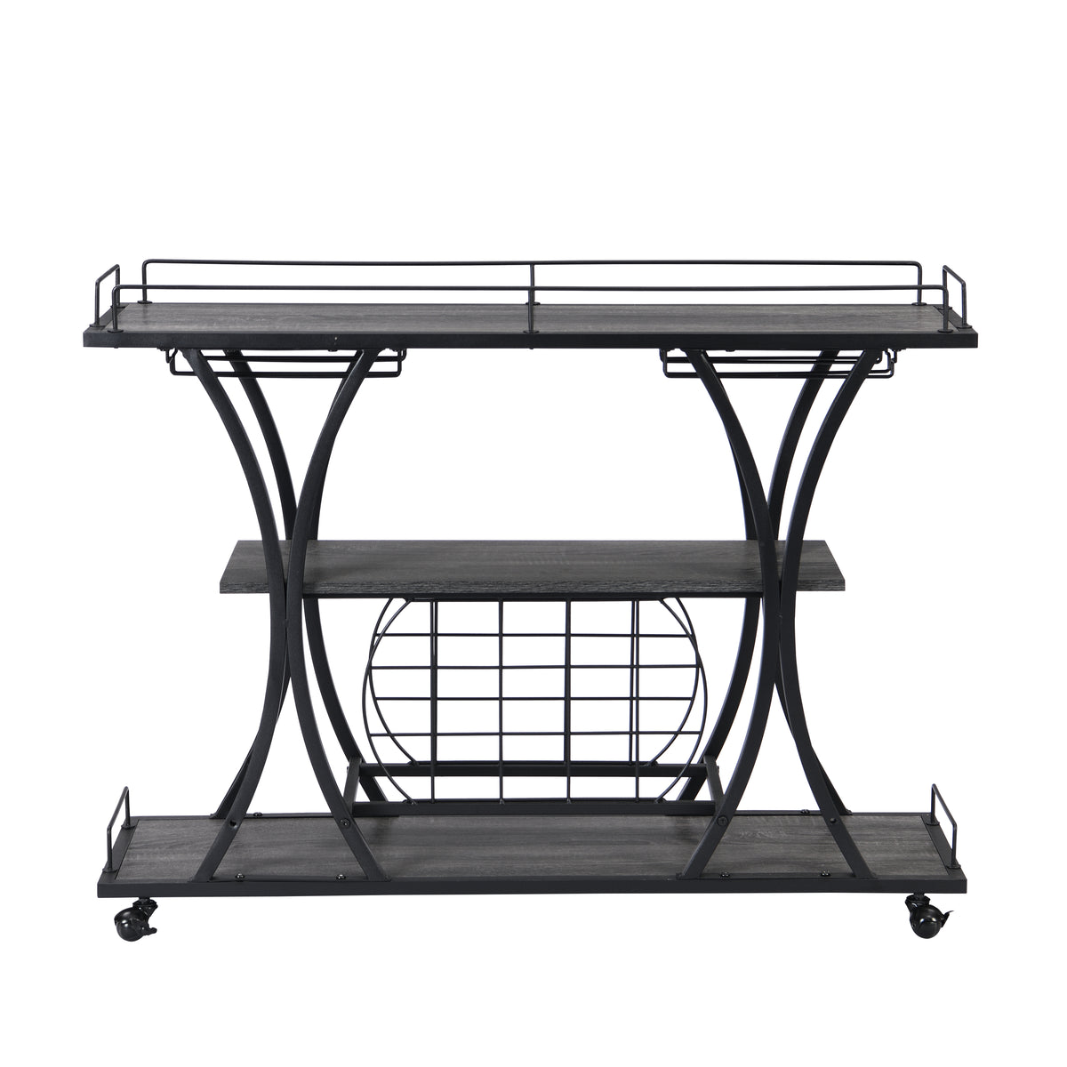 Industrial Bar Cart Kitchen Bar&Serving Cart for Home with Wheels 3 -Tier Storage Shelves W82151001-djyc