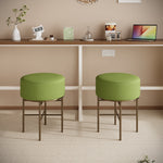 2 pcs Round Cushioned Vanity Stool, Linen Upholstered Vanity Stool for Makeup Room, Modern Soft Stool for Bar and Dining, Ottoman Footrest Stool with Metal Legs for Living Room, Bedroom(Matcha Green) W2557P180260-djyc