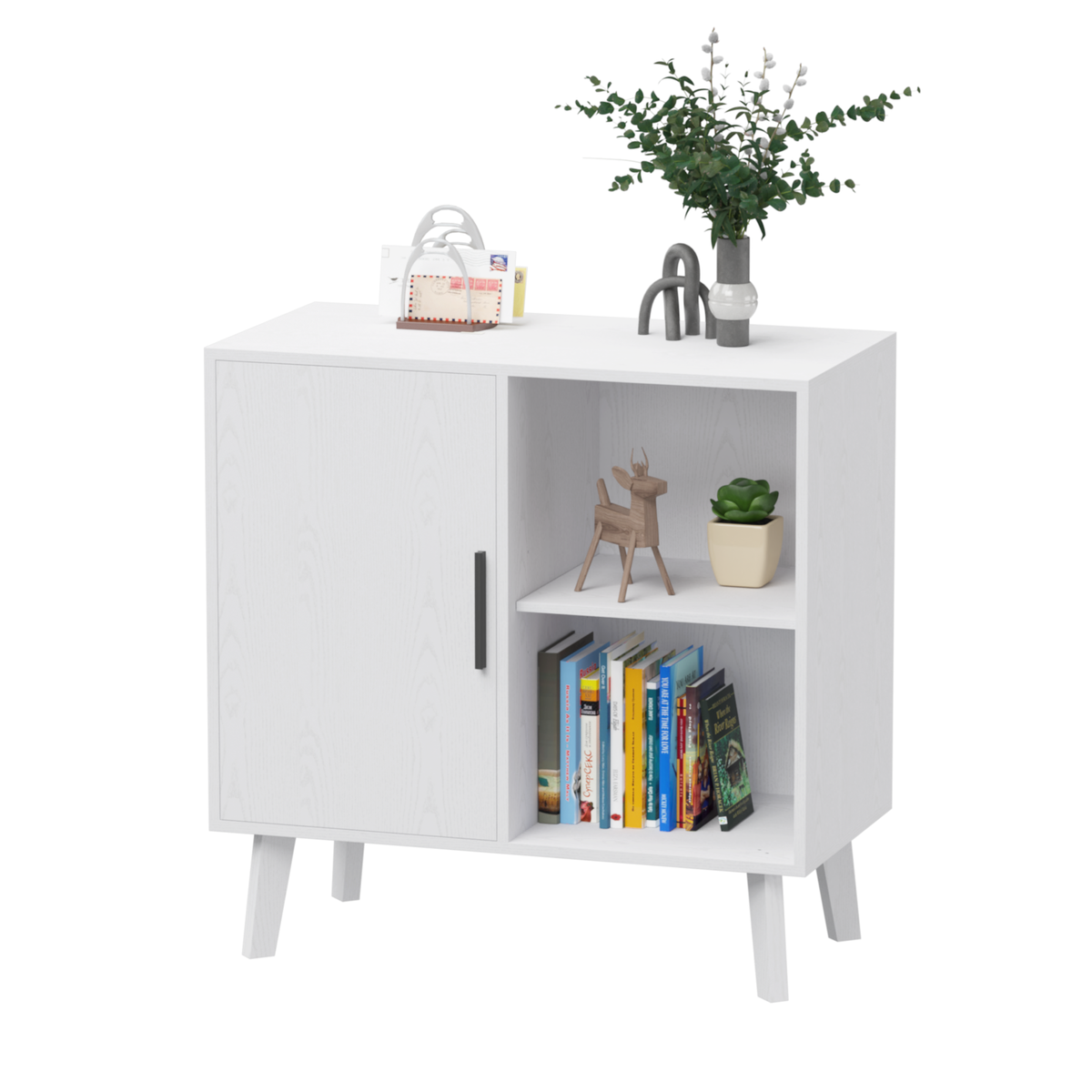 Sideboard Buffet Kitchen Storage Cabinet, Accent Cabinet with Solid Wood Feet for Decorated Doors, Dining Room, Hallway, Cupboard Console Table, Liquor / Accent Cabinet (White) W808P152923-djyc