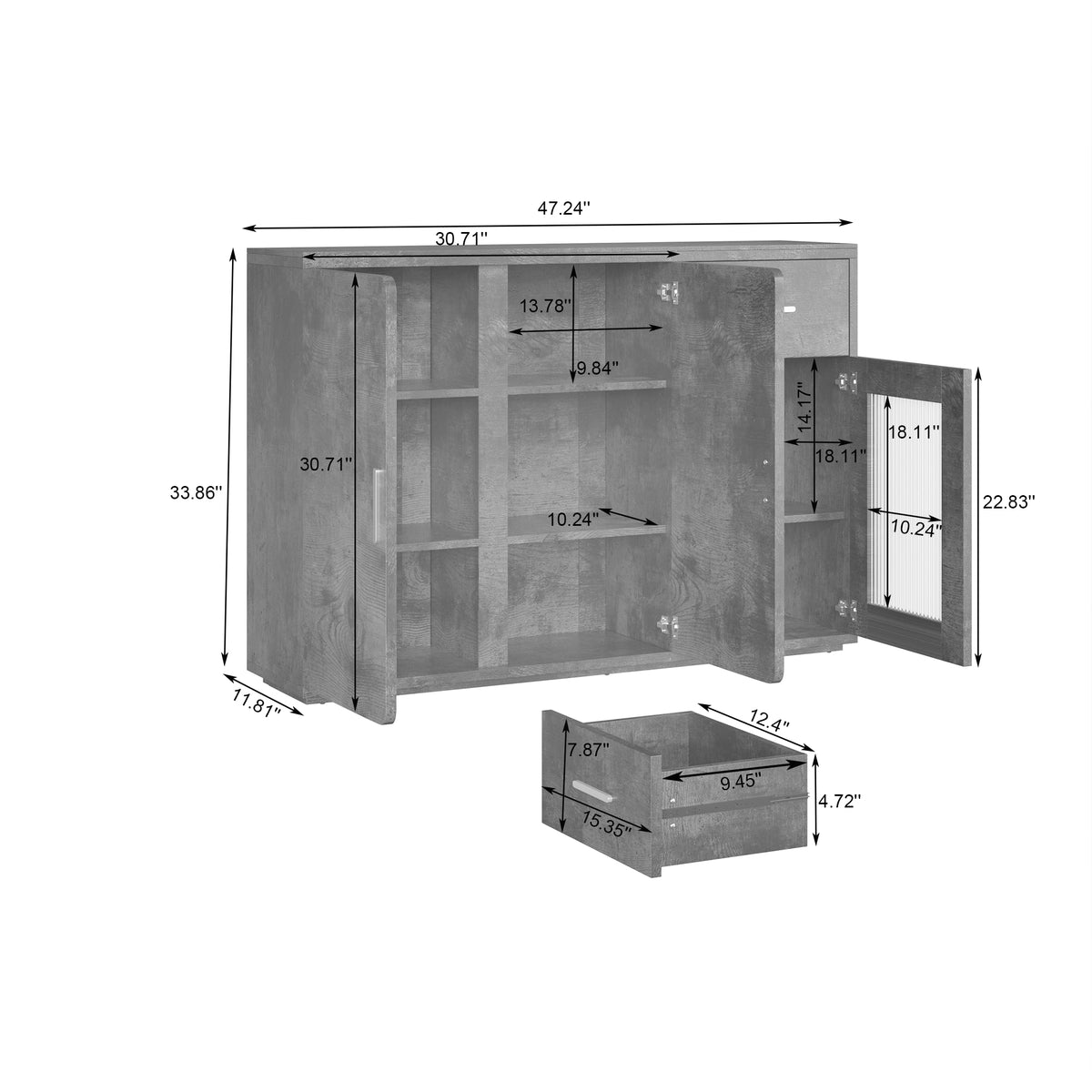 Contemporary Wood Storage Cabinet: Stylish Accent Buffet Sideboard with Doors for Versatile Use in Bedroom, Living Room, Kitchen & Hallway W1278S00036-djyc