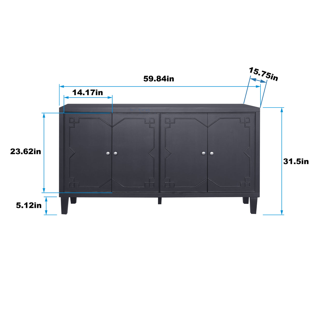 Accent Cabinet 4 Door Wooden Cabinet Sideboard Buffet Server Cabinet Storage Cabinet, for Living Room, Entryway, Hallway, Office, Kitchen and Dining Room, Matte Black W1435P153081-djyc