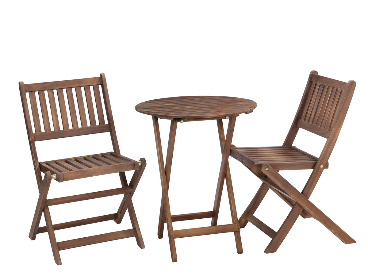 3-Piece Acacia Wood Bistro Set, Wooden Folding Patio Furniture for Garden Backyard Balcony Porch w/ 1 Coffee Table and 2 Foldable Chairs, Natural Stained W2640P209682-djyc