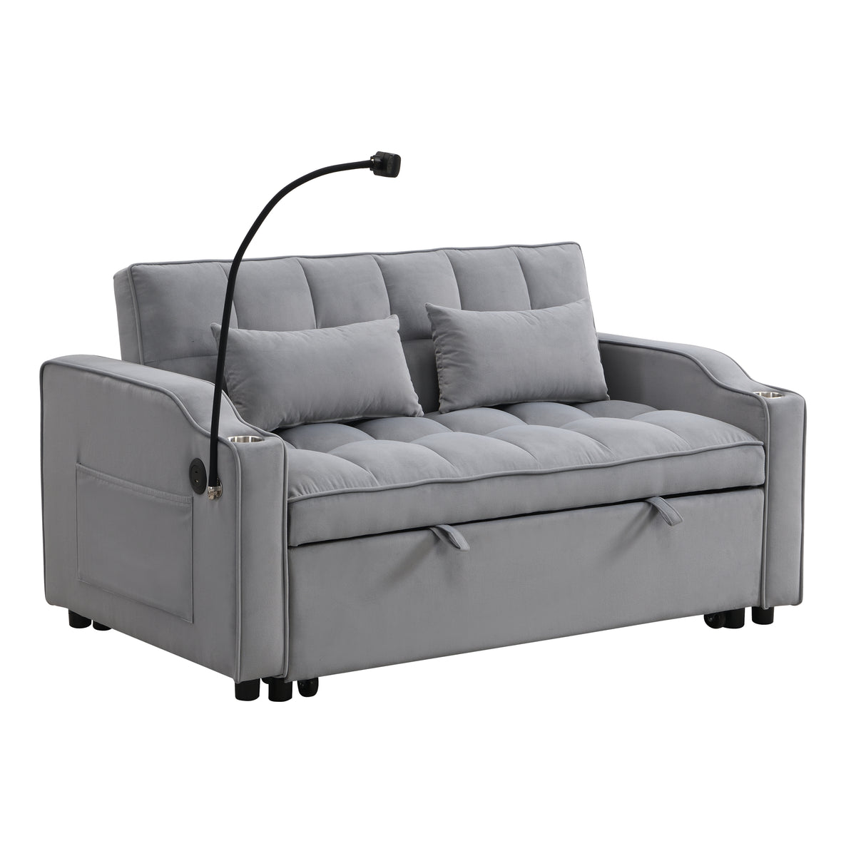 Modern Velvet Loveseat Futon Sofa Couch w/Pullout Bed,Small Love Seat Lounge Sofa with adjustable Reclining Backrest,Toss Pillows, Pockets,Furniture for Living Room,3 in 1 Convertible Sleeper Sofa Bed W311P195252-djyc