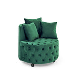 Velvet Upholstered Swivel Chair for Living Room, with Button Tufted Design and Movable Wheels, Including 3 Pillows, Green W48790919-djyc