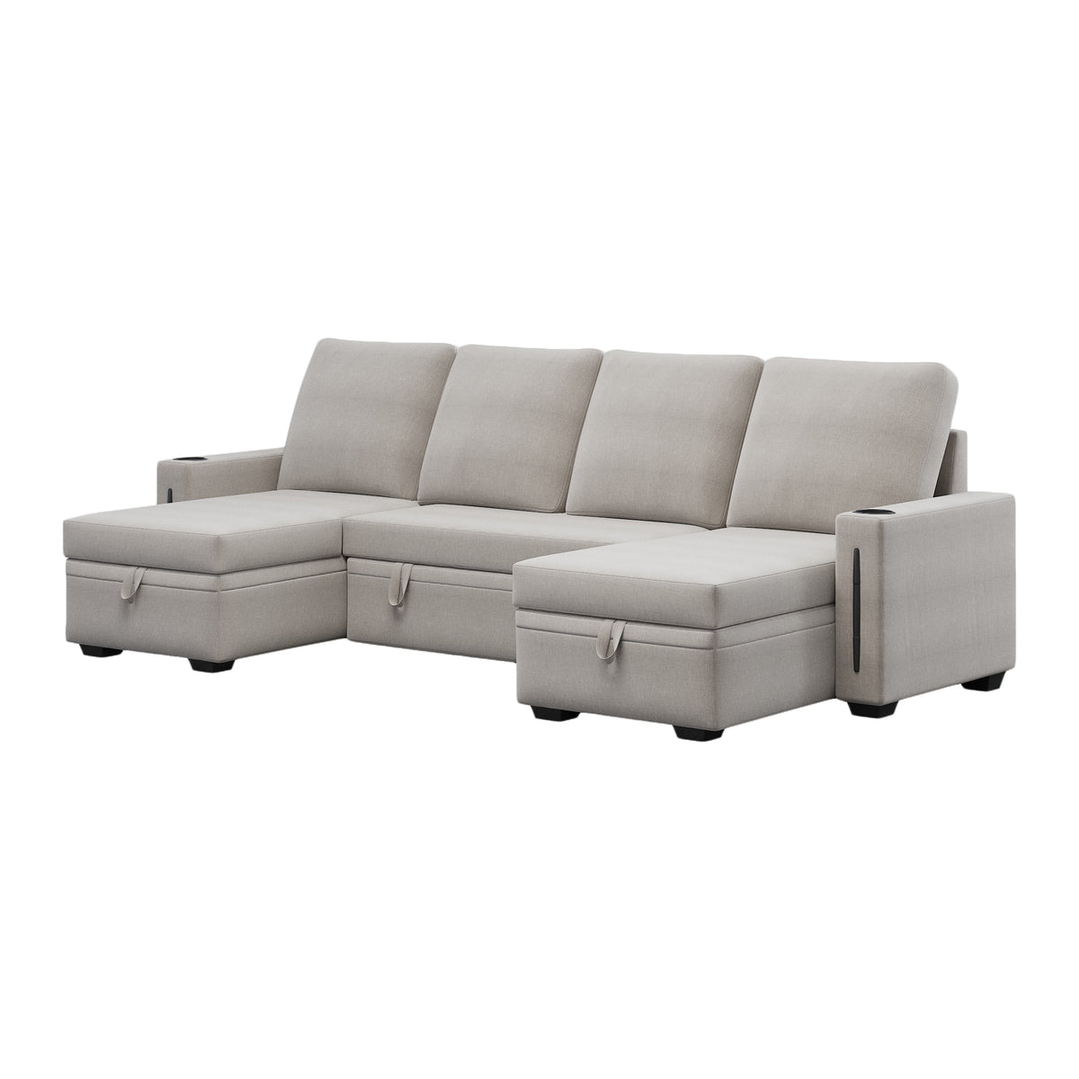 Sectional Sofa with Storage, 96" U Shaped Sectional Couches for Living Room, Comfy Convertible Sectional Sofa- Beige W1669S00007-djyc