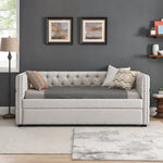 Daybed with Trundle Upholstered Tufted Sofa Bed, with Button and Copper Nail on Square Arms,both Twin Size, Beige(85"x42.5"x31.5") W487S00104-djyc