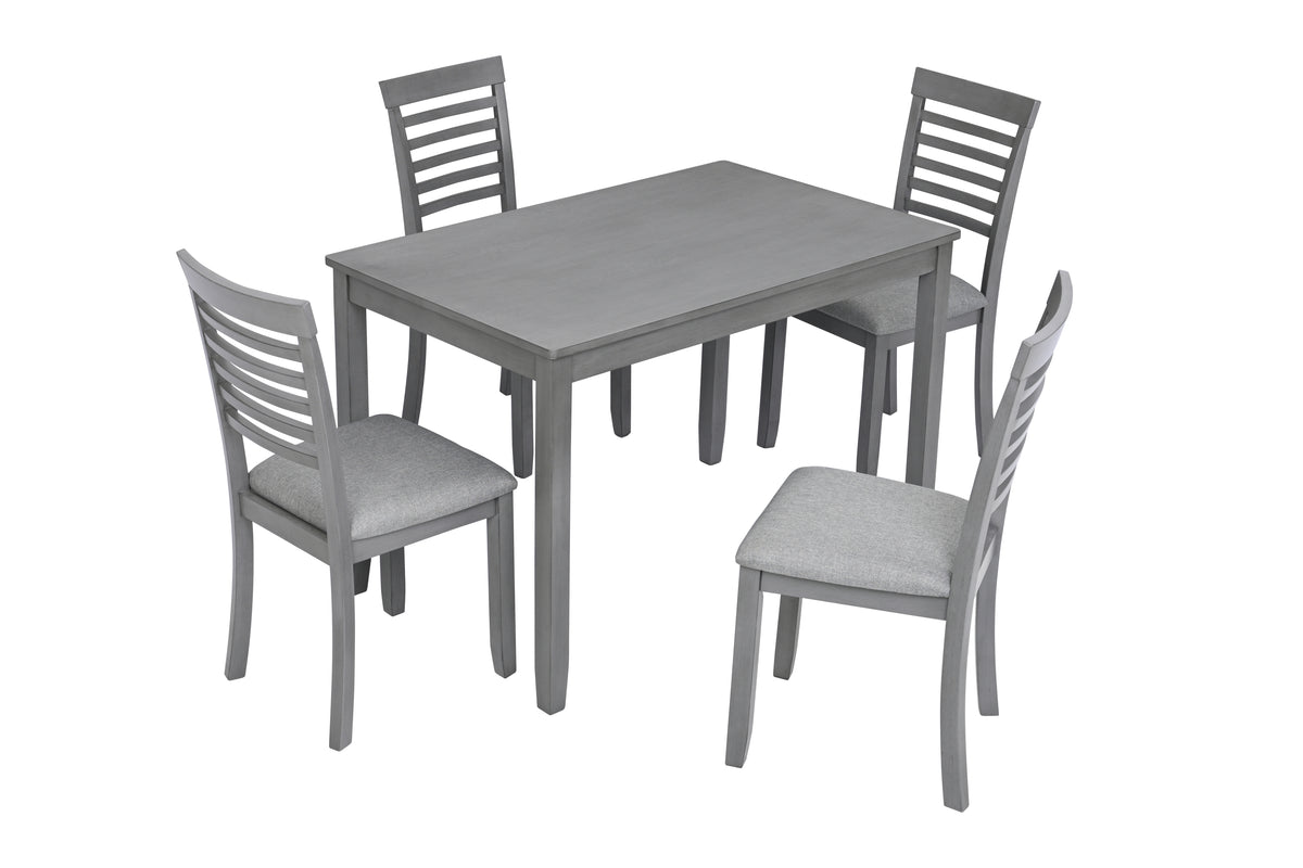 5 Piece Modern Dining Set, Rectangular Wooden Dining Table with 4 Upholstered Chairs for Kitchen, Dining Room, Gray W1998S00013-djyc