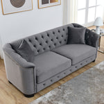 77-Inch Modern Chesterfield Velvet Sofa, 3-Seater Sofa, Upholstered Tufted Backrests with Nailhead Arms and 2 Cushions for Living Room, Bedroom, Apartment, Office (Grey)-W834S00644