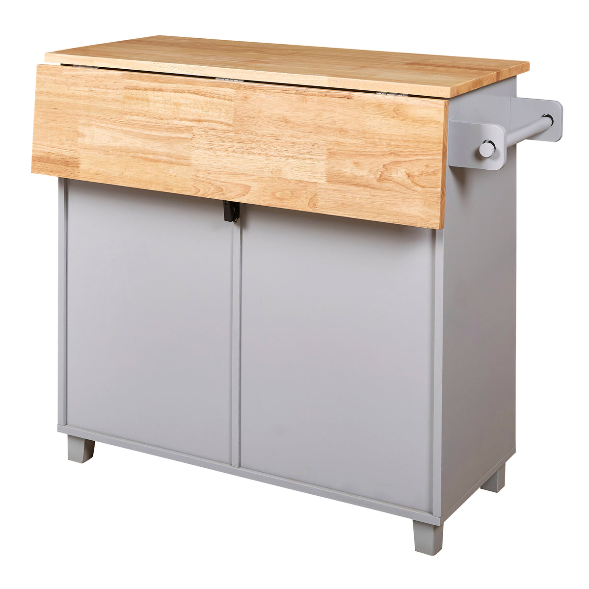 K&K Rolling Kitchen Island with Storage, Kitchen Cart with Rubber Wood Top, Spacious Drawer with Divider and Internal Storage Rack, Kitchen Island on Wheels with Adjustable Shelf Tower Rack, Grey WF316601AAG-djyc