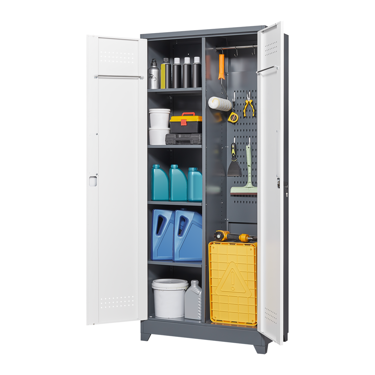 Metal Storage Cabinets,Cleaning Tool Cabinet with Locking Door, Tall Broom Tool Organizer and Storage, Large Storage Cabinet for Kitchen, Pantry, Office, Shop W328P193781-djyc