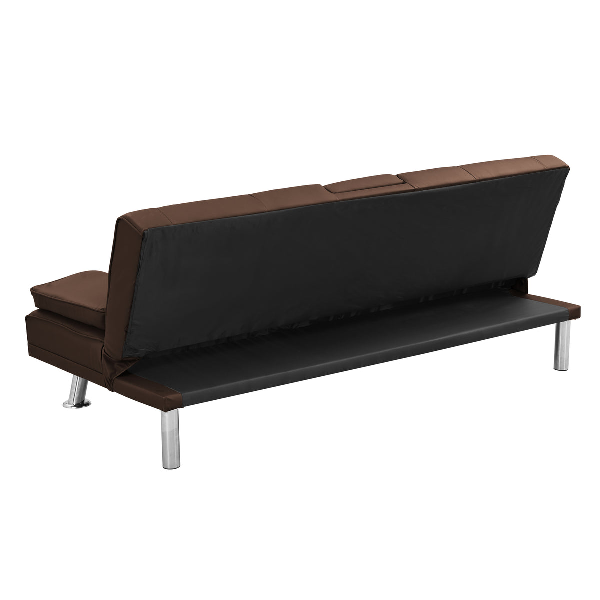 Sofa Bed with Armrest two holdersWOOD FRAME, STAINLESS LEG, FUTON BROWNPVC W214107246-djyc