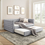 Daybed with Trundle Upholstered Tufted Sofa Bed, with Button and Copper Nail on Square Arms,Full Daybed & Twin Trundle, Grey(85'x57'x31.5') W487S00101-djyc