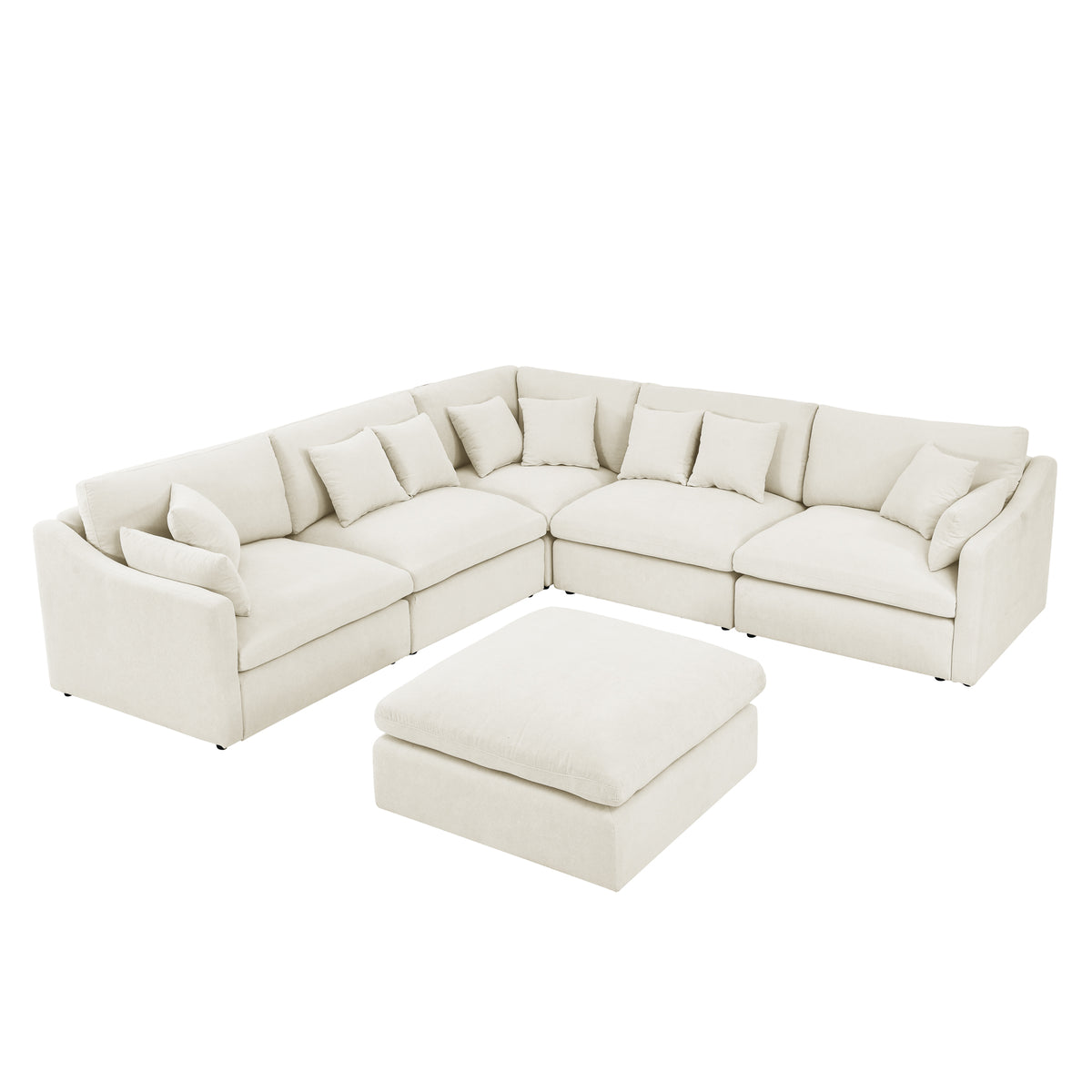 6-Seats Modular L-Shaped Sectional Sofa with Ottoman,10 Pillows, Oversized Upholstered Couch w/Removabled Down-Filled Seat Cushionfor Living Room, Chenille Beige W487S00209-djyc