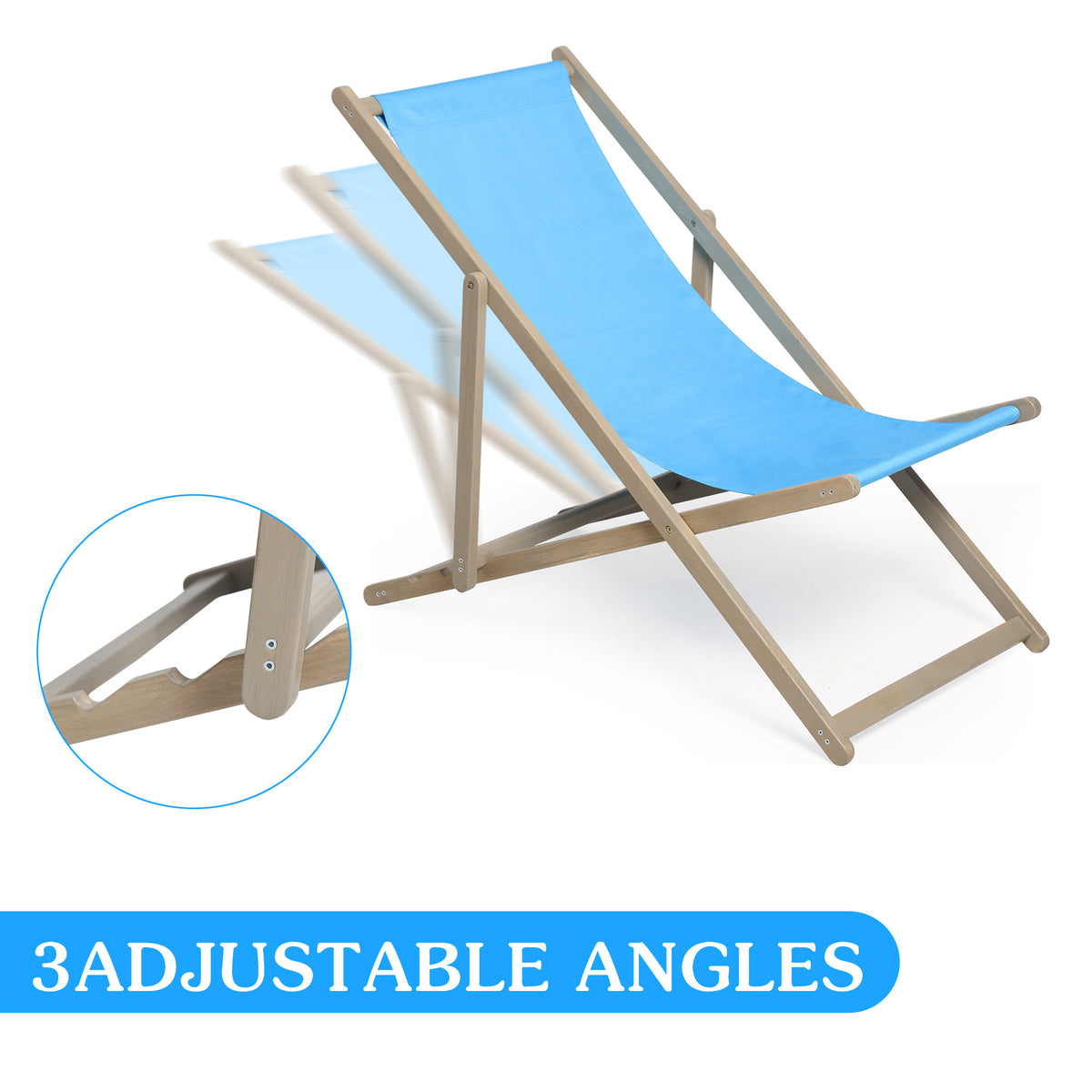 Beach Sling Patio Chair Set of 2,Wooden Folding Outdoor Chairs for Outside 3 Level Height Adjustable, Portable Reclining Beach Chair W1390119194-djyc