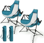 Hammock Camping Chair, Folding Portable Rocking Chair, Aluminum Alloy Adjustable Back Swinging Chair with Pillow Cup Holder, Recliner with Carry Bag for Outdoor Travel Lawn Backyard, Blue (2pcs) W640P147223-djyc