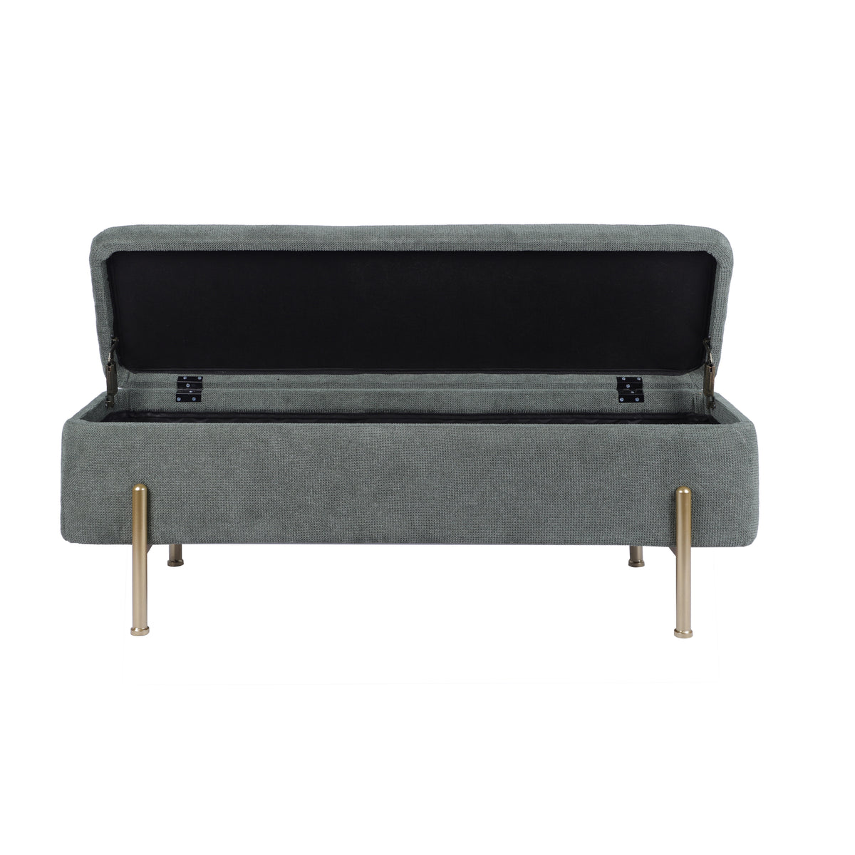 Upholstered Storage Bench Rectangular Ottoman Entryway Bench Storage Chest with Padded Seat Bed End Stool for Hallway Living Room Bedroom, Green Chenille Fabric W1435P163387-djyc