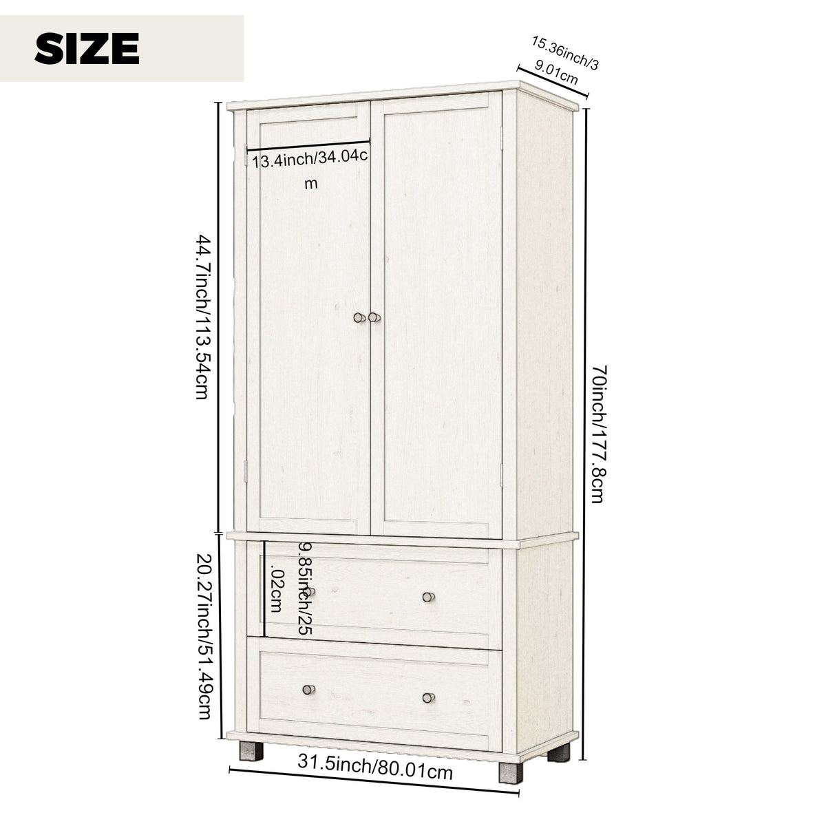 70" Tall Kitchen Pantry Storage Cabinet with 2 Drawers and 3 Shelves, Minimalist Wood Large Storage Cabinet for Kitchen, Dining Room, Living Room, Bathroom (Antique White) W2557P167887-djyc