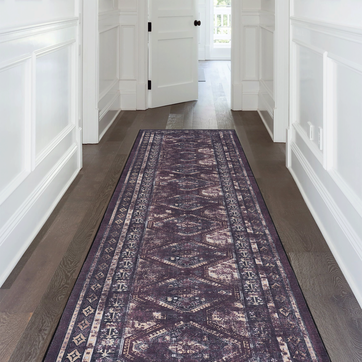 MAVAL Black Washable Rug 2'6'' x 10' Runner Rug (Black+Burgundy, 2'6'' x 10')-B189P189058