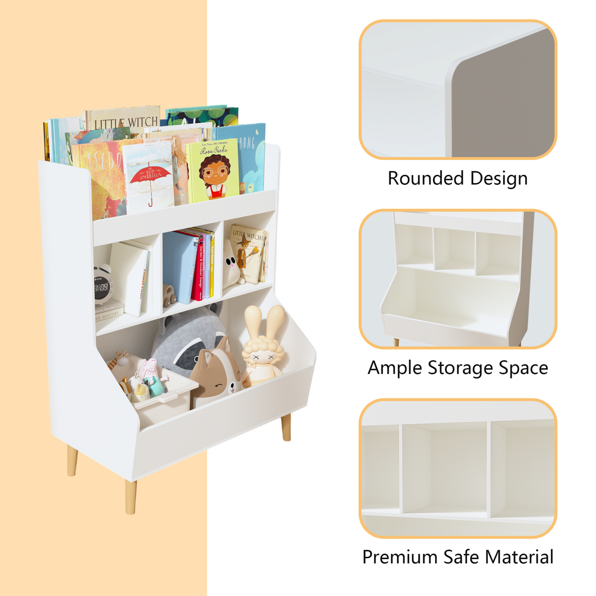 Toy Storage Organizer, Kids Bookshelf and Toy Storage with Legs, Multifunctional Storage Organizer, Children Bookcase for Kids Room, Living Room, Nursery,White W808P200978-djyc