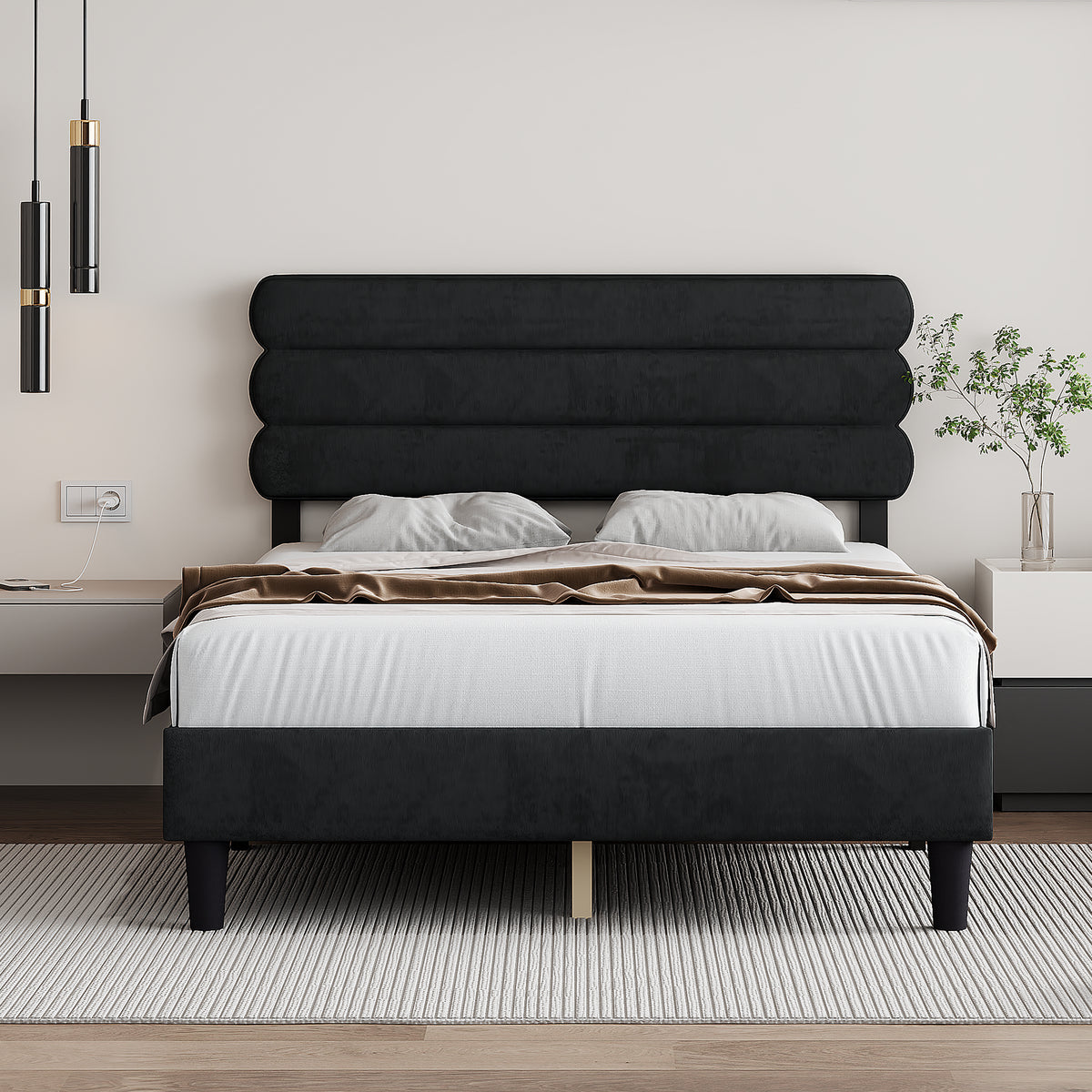 Queen Bed Frame with Headboard,Sturdy Platform Bed with Wooden Slats Support,No Box Spring,Mattress Foundation,Easy AssemblyDARK GREY W1793140483-djyc