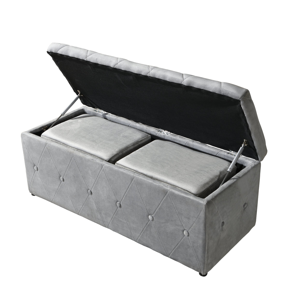 1 Piece Rectangular Storage Ottoman Short velvet with 2 Set Ottomans (Light Gray) W136060471-djyc