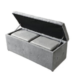 1 Piece Rectangular Storage Ottoman Short velvet with 2 Set Ottomans (Light Gray) W136060471-djyc