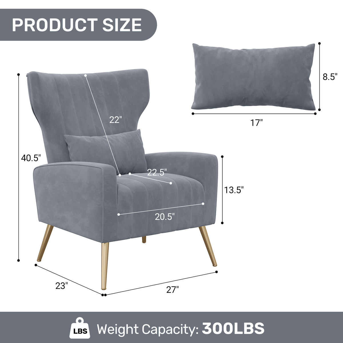 Fashionable High-Back Velvet Upholstered Armchair: High-Density Foam & Adjustable Feet FU01055-wz