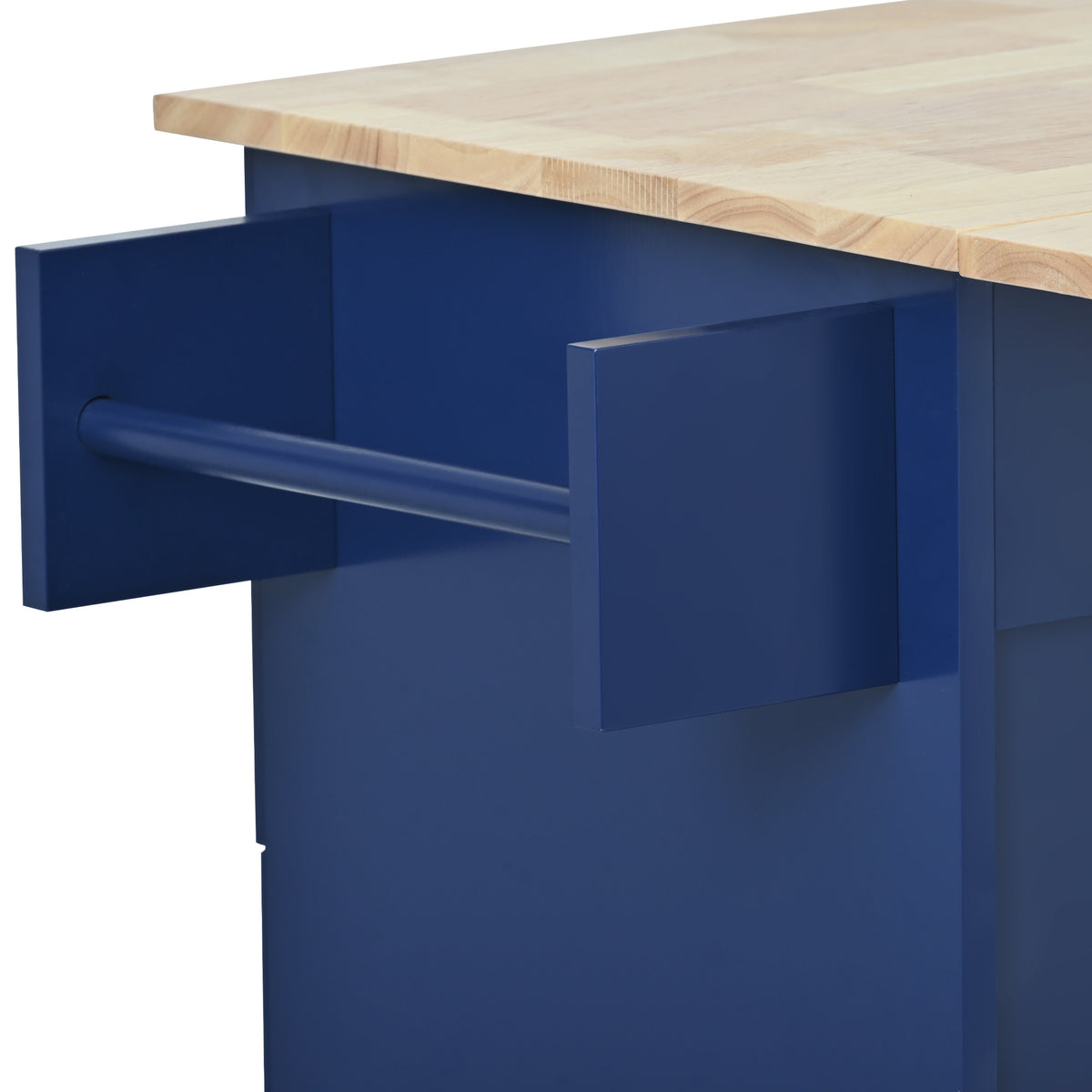 Rolling Mobile Kitchen Island with Drop Leaf - Solid Wood Top, Locking Wheels & Storage Cabinet 52.7 Inch Width(Dark blue) WF287035AAN-djyc