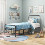 Metal Platform Bed Frame with Headboard No Box Spring Needed Twin BLACK W84068777-djyc