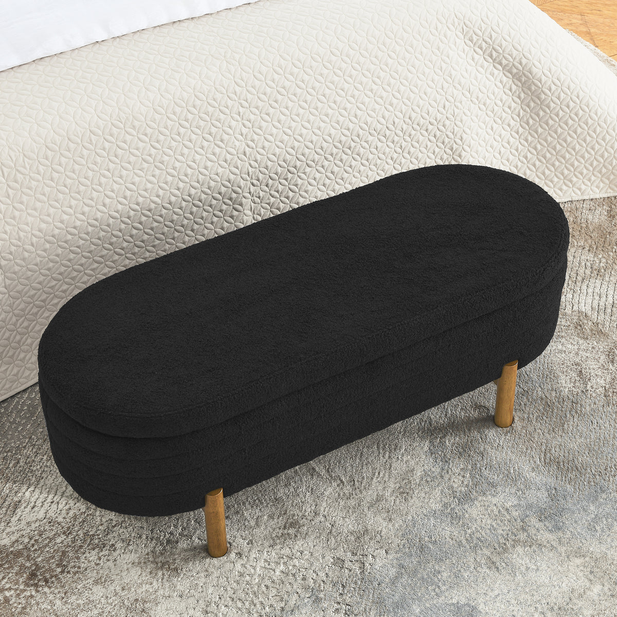 Ottoman Oval Storage Bench,Rubber Wood Leg,Black(46."x17.7"x10.8") W487P178760-djyc