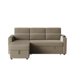 85 Inches Corduroy Sofa Bed, 3 Seater Sleeper Sofa with Storage Chaise, Square Handrail With Two Cup-holder And USB Charge Port, Pull Out Couch for Living Room W834S00271-djyc