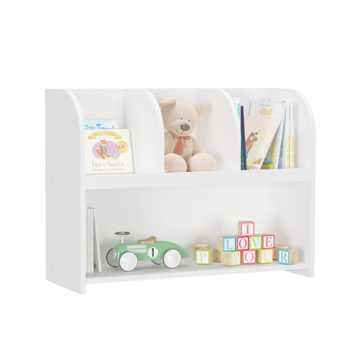 Kids Bookcase with 4 Compartments, Storage Book Shelf, Storage Display, Rack,Toy Organizer for Children's Room, Playroom, Nursery W808105235-djyc