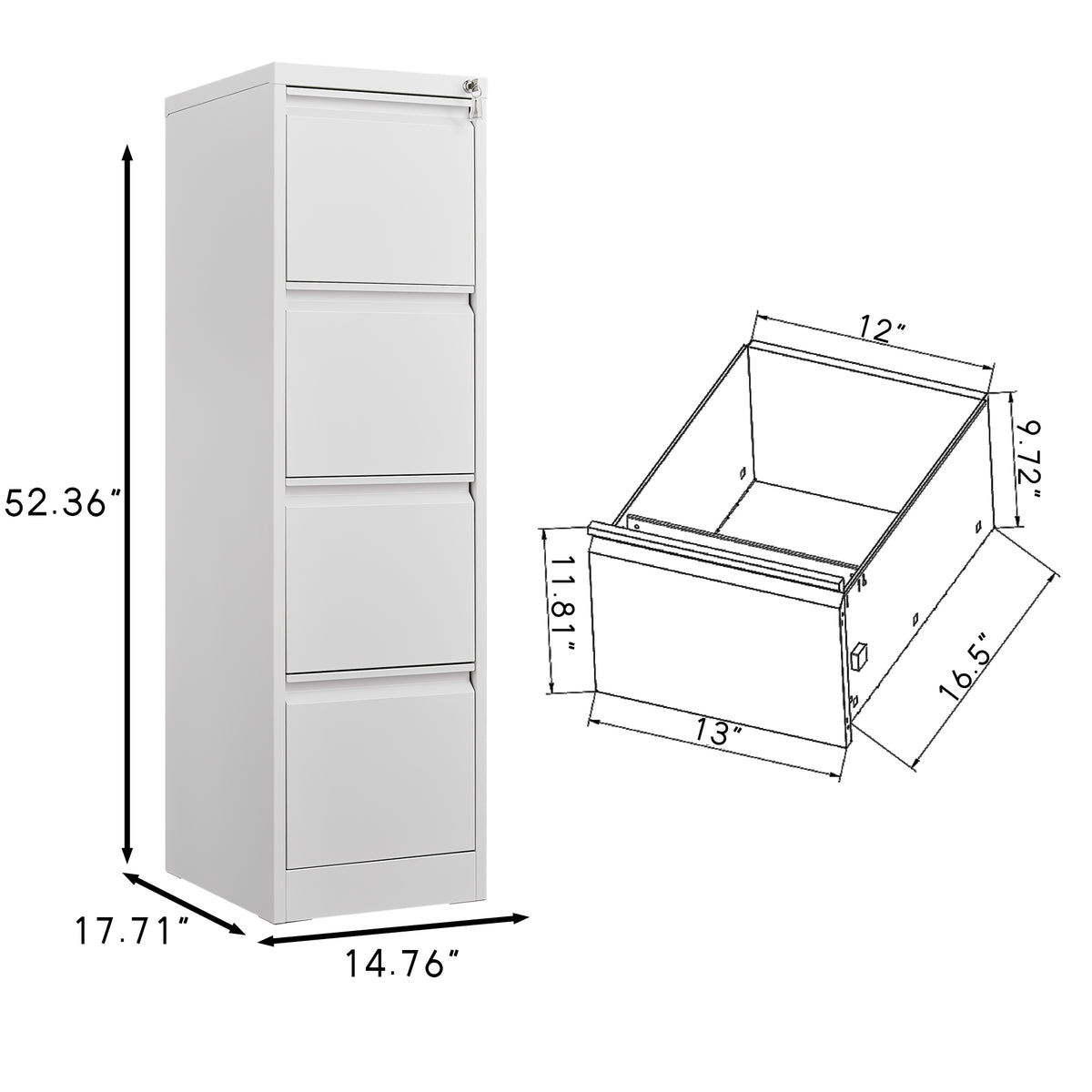 4 Drawer File Cabinet with Lock Metal Vertical File Storage Cabinet Office Home Steel Vertical File Cabinet for A4 Legal/Letter Size Narrow File Cabinet Locked,Assembly Required W1247P173379-djyc