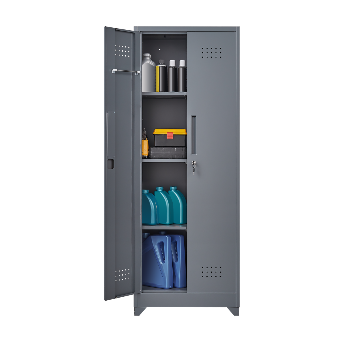 Metal Storage Cabinets, Cleaning Tool Cabinet with Locking Door, Tall Broom Tool Organizer and Storage, Large Storage Cabinet for Kitchen, Pantry, Office, Shop W328P193783-djyc