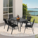 7 Pieces Patio Dining Set, Plastic chair and steel table Outdoor Set, plastic Chairs and Table Set for Garden Patio, Black W640S00049-djyc