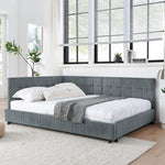 Full Size Upholstered Tufted Bed Frame, Sofa Bed Frame with Comfortable Backrest and Armrests, Full Size Bed for Bedroom, Living Room,Velvet, Grey(80.5''*59''*30.5'') W487S00224-djyc