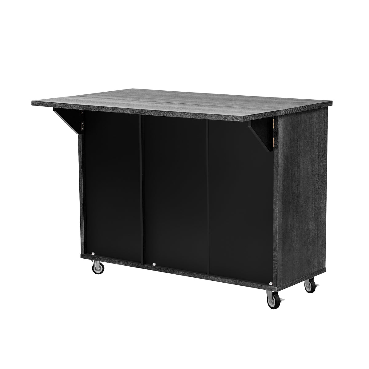 K&K 51.2"W 3D Wave Stripes Ash Veneer (Not Cheap Paper) Kitchen Island with Drop Leaf, Farmhouse Kitchen Island on Wheels with Internal Storage Rack, Rolling Kitchen Cart(Black) N707P207915B-djyc