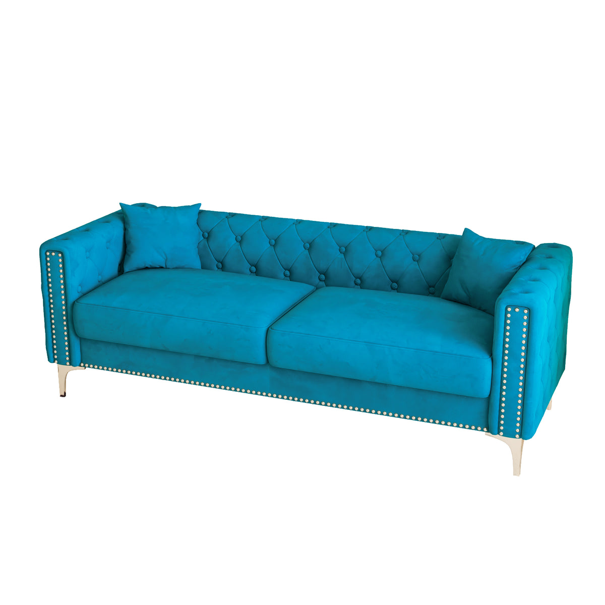 Sophisticated Sofa Set: 83" Blue Velvet Triple Sofa with 2 Complimentary Pillows – Perfect for Both Large & Small Spaces W1278131610-djyc