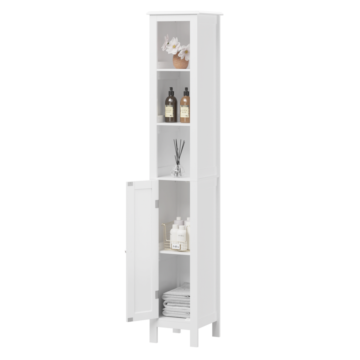 66.92" Tall Bathroom Storage Cabinet with Adjustable Shelves,Slim 1 Doors Freestanding Cabinet with Anti-Tip, Open compartments, for Home, Small Spaces, Bathroom,Kitchen, Living Room, White W808P174804-djyc